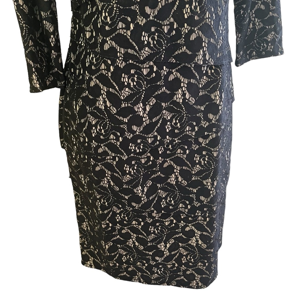 Tahari ASL Black Floral Lace with Cream Lining Tiered "Tracey" Sheath Dress - Picture 6 of 12